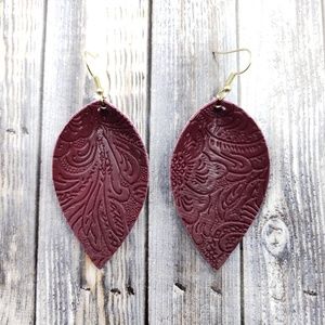 Wine Tooled Design Faux Leather Earrings!